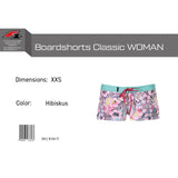 F2 Retro Boardshorts Classic Hibiskus Damen Badeshorts Kurz - Größe wählbar