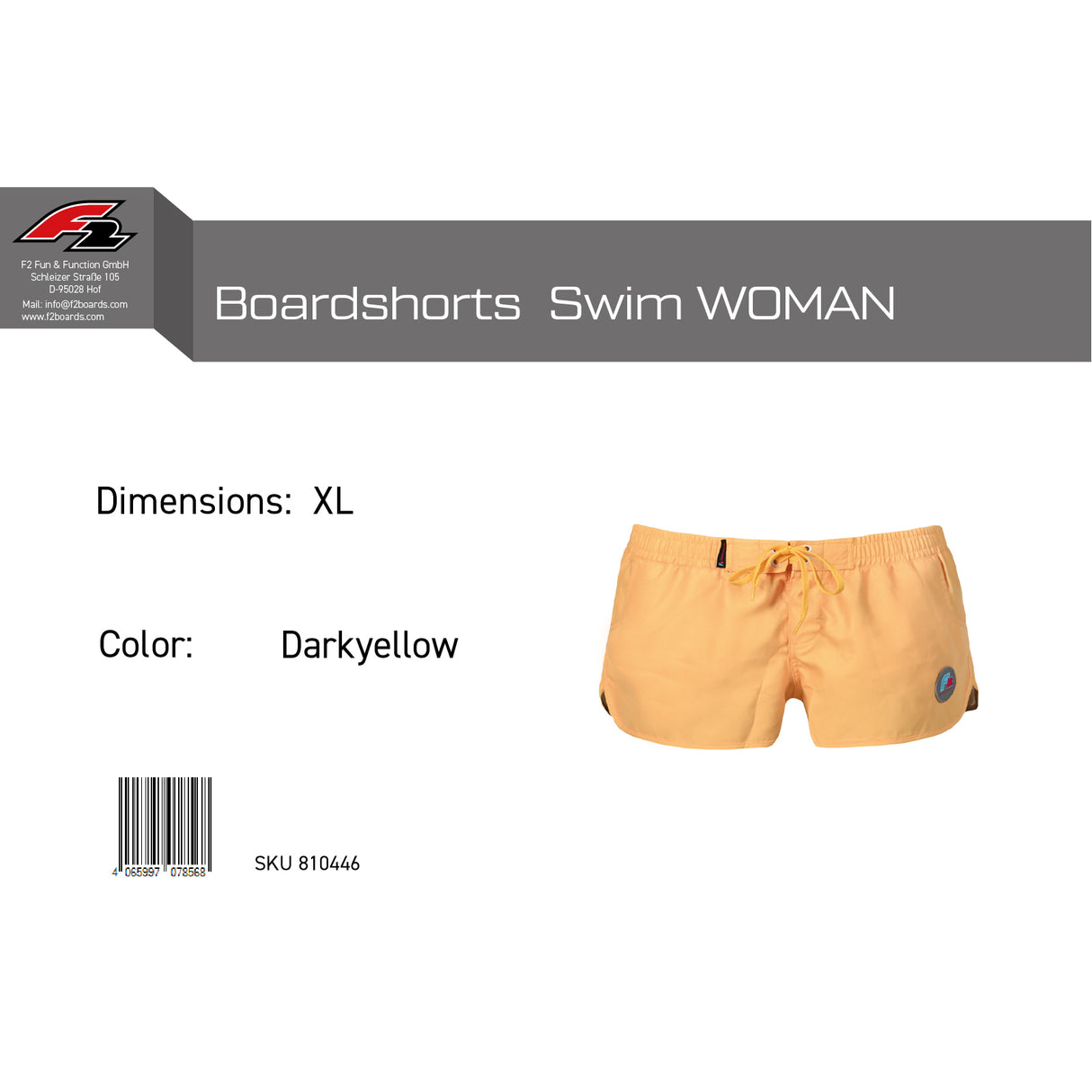 F2 Retro Boardshorts Swim Damen Badeshorts Kurz Gelb - Größe wählbar