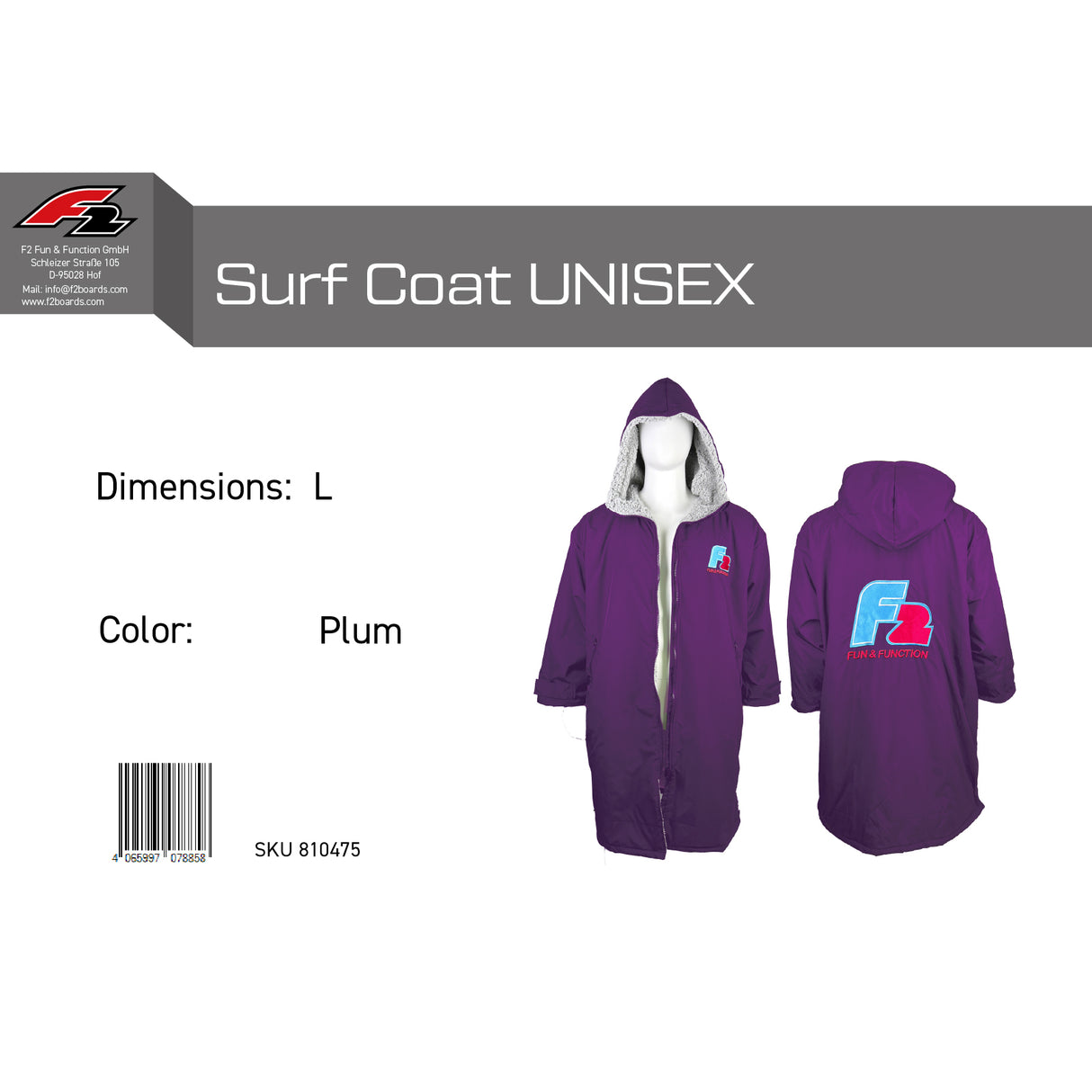 F2  Retro Surf Coat Unisex Poncho Jacke Plum - Größe wählbar