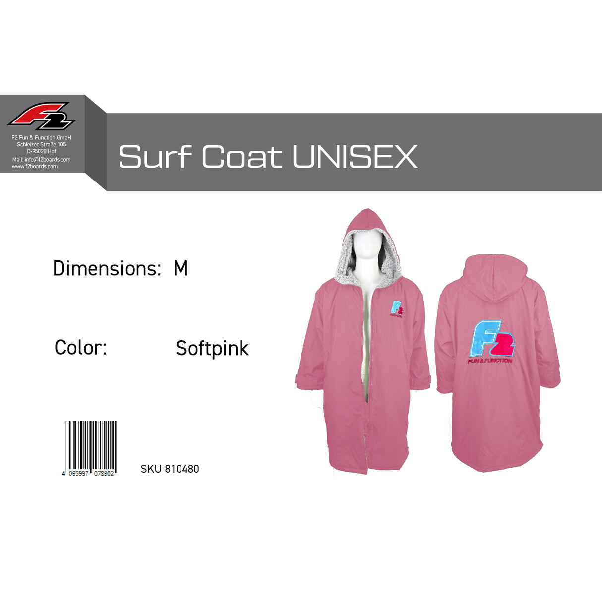 F2  Retro Surf Coat Unisex Poncho Jacke Softpink - Größe wählbar