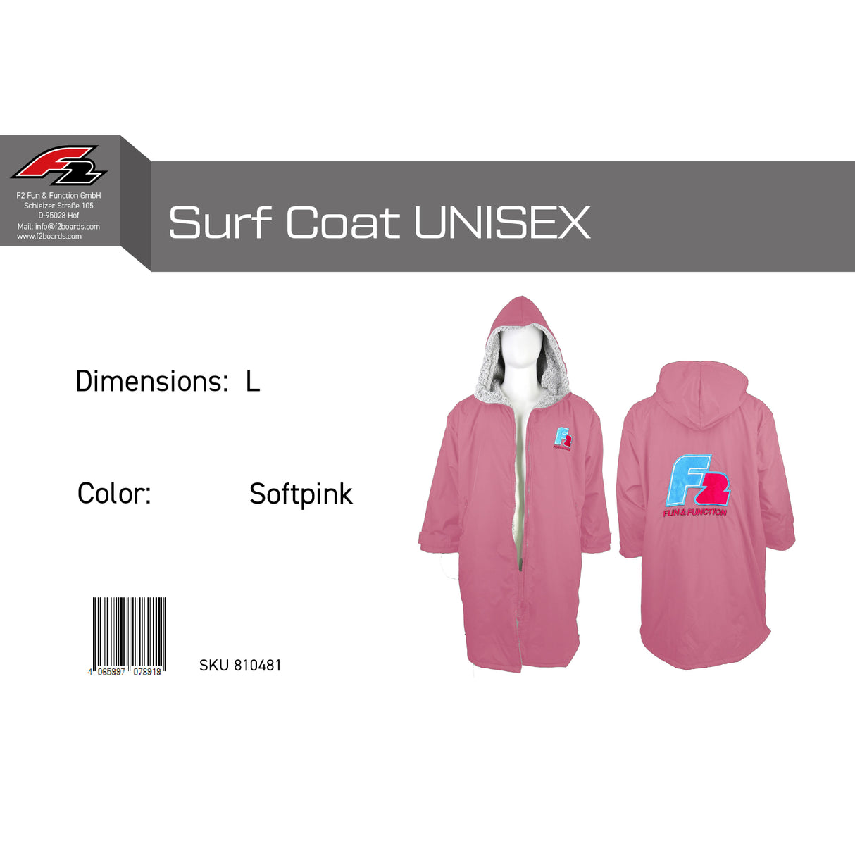 F2  Retro Surf Coat Unisex Poncho Jacke Softpink - Größe wählbar