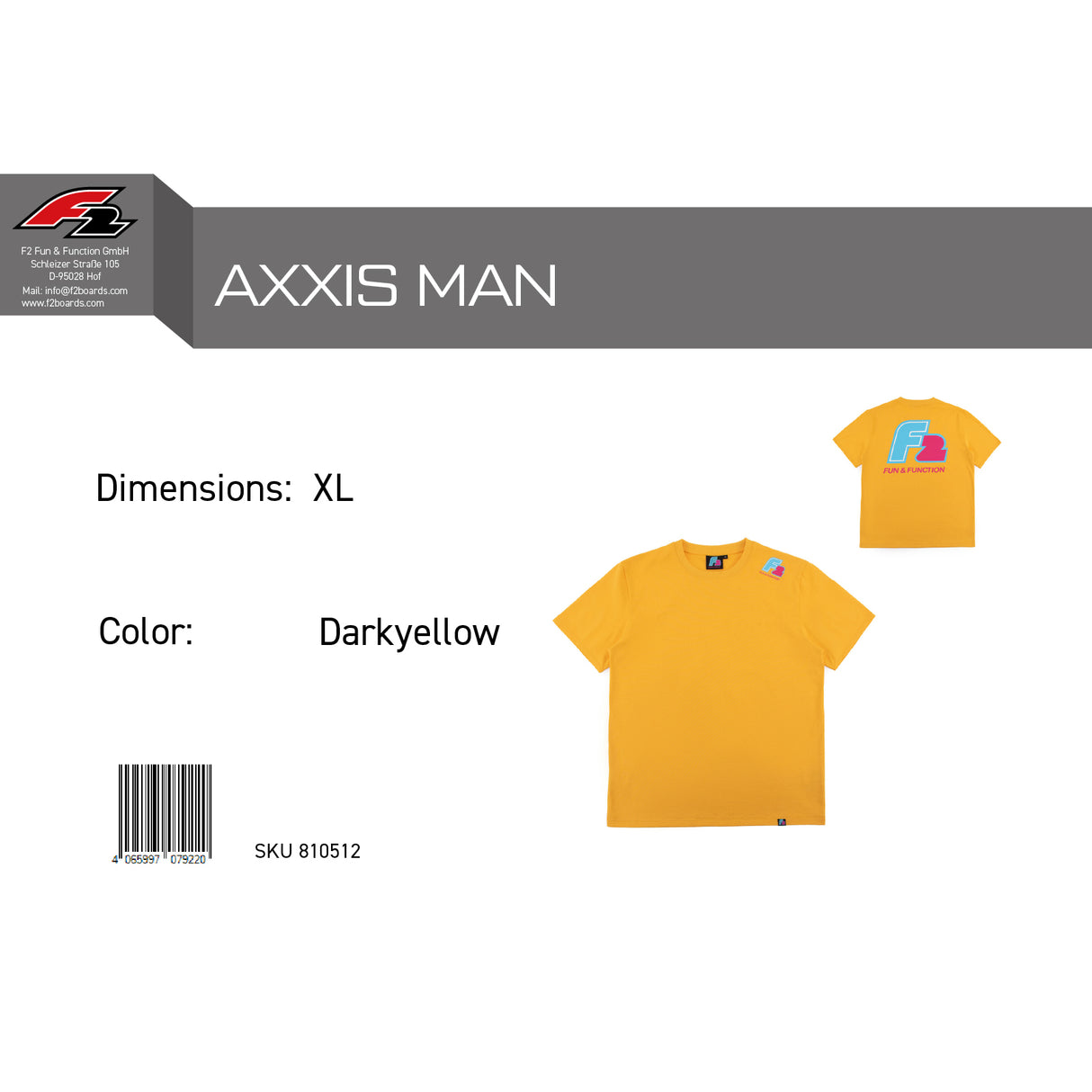 F2  Retro T-Shirt Axxis Unisex Tshirt Gelb - Größe wählbar