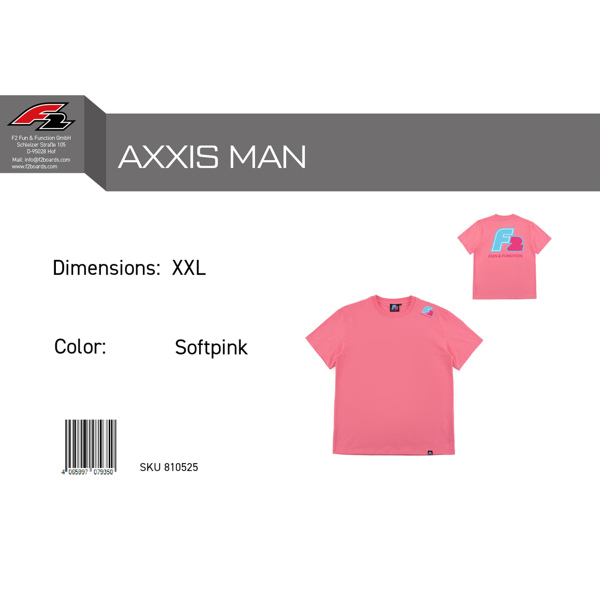 F2  Retro T-Shirt Axxis Softpink  Unisex Tshirt Pink - Größe wählbar