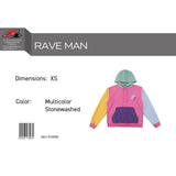 F2 Retro Rave Hoodie Multicolor Stonewashed Sweatshirt Pullover - Größe wählbar