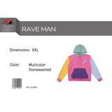 F2 Retro Rave Hoodie Multicolor Stonewashed Sweatshirt Pullover - Größe wählbar