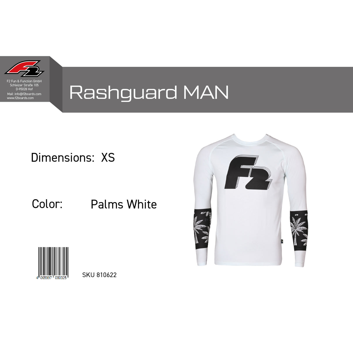 F2 Retro Rashguard Palms/White Funktionsshirt Wassersport - Größe wählbar