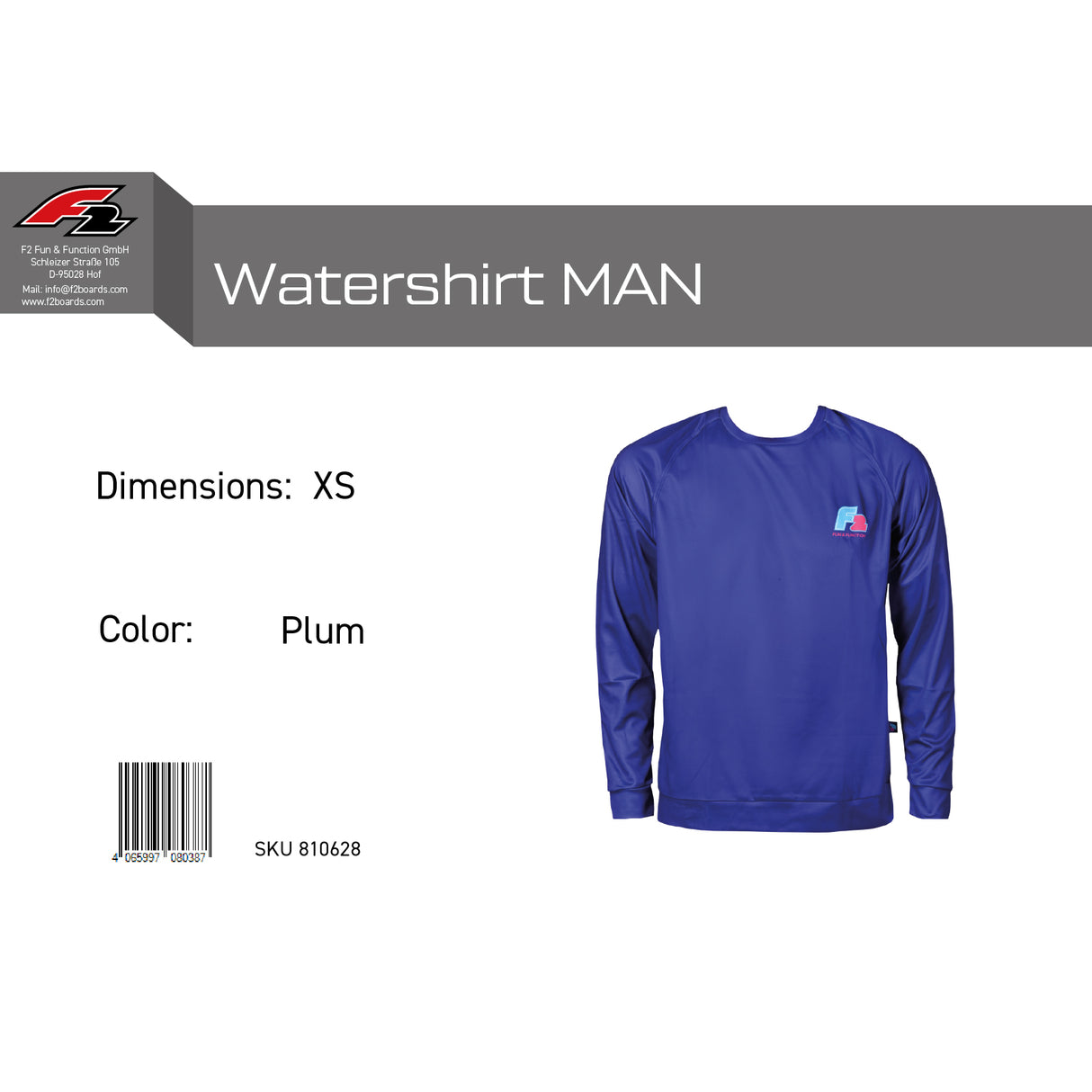 F2 Retro Watershirt Plum Funktionsshirt Wassersport Lila - Größe wählbar