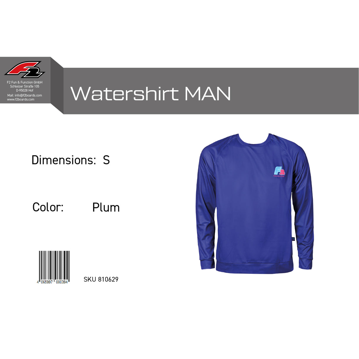 F2 Retro Watershirt Plum Funktionsshirt Wassersport Lila - Größe wählbar