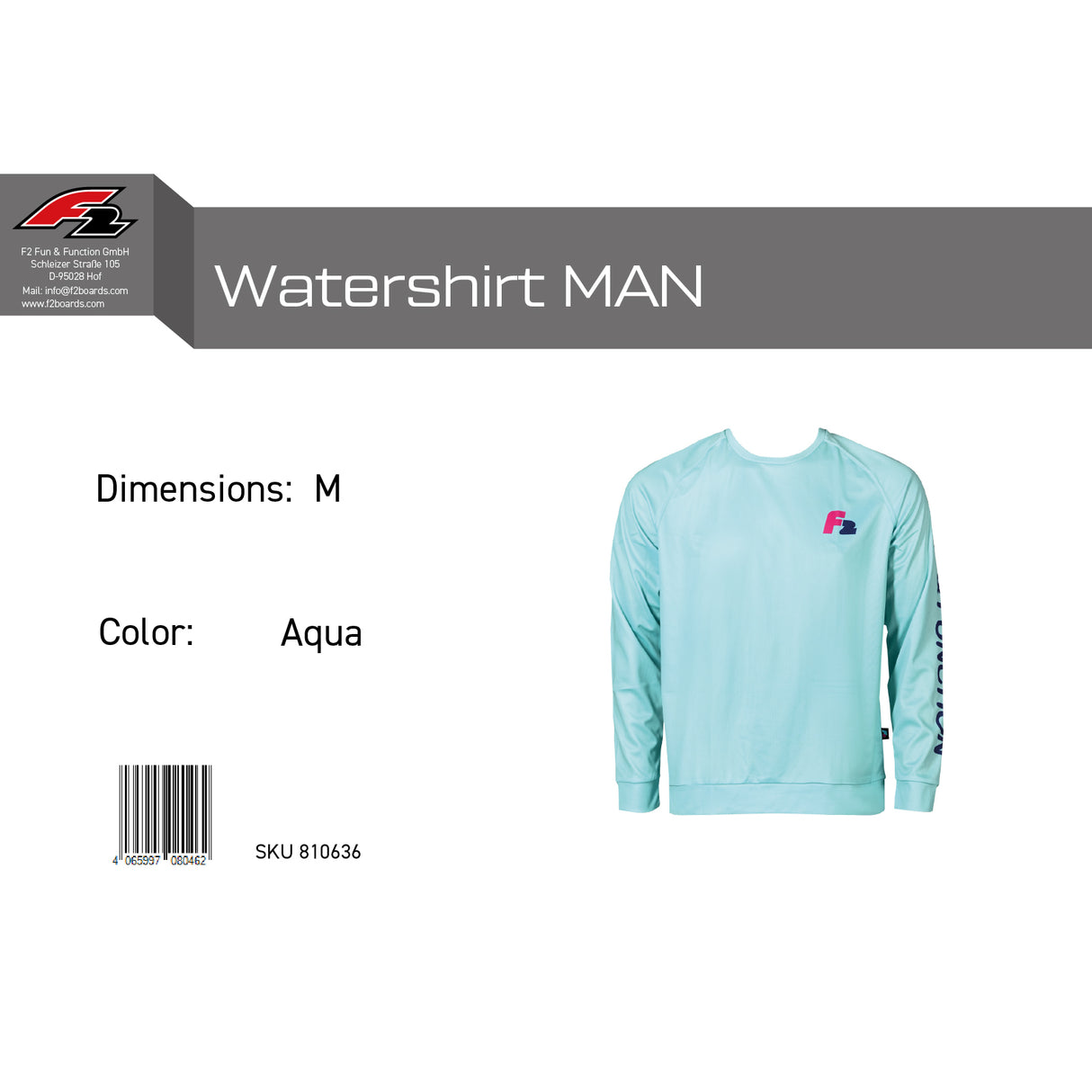 F2 Retro Watershirt Aqua Funktionsshirt Wassersport Blau - Größe wählbar