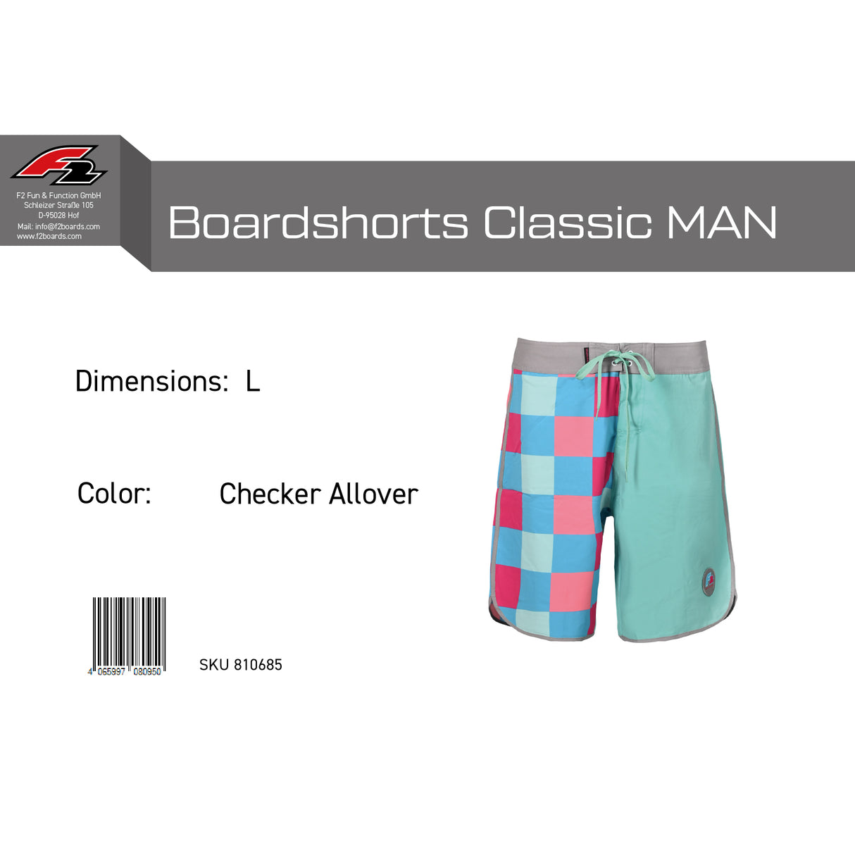 F2 Retro Boardshorts Classic Checker Oceangreen Badeshorts - Größe wählbar