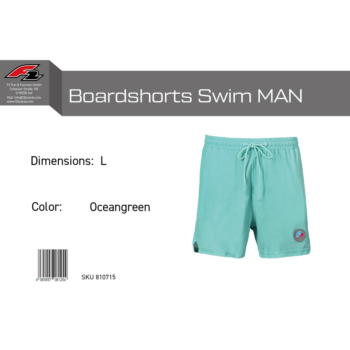 F2 Retro Boardshorts Swim Oceangreen Badeshorts Türkis - Größe wählbar