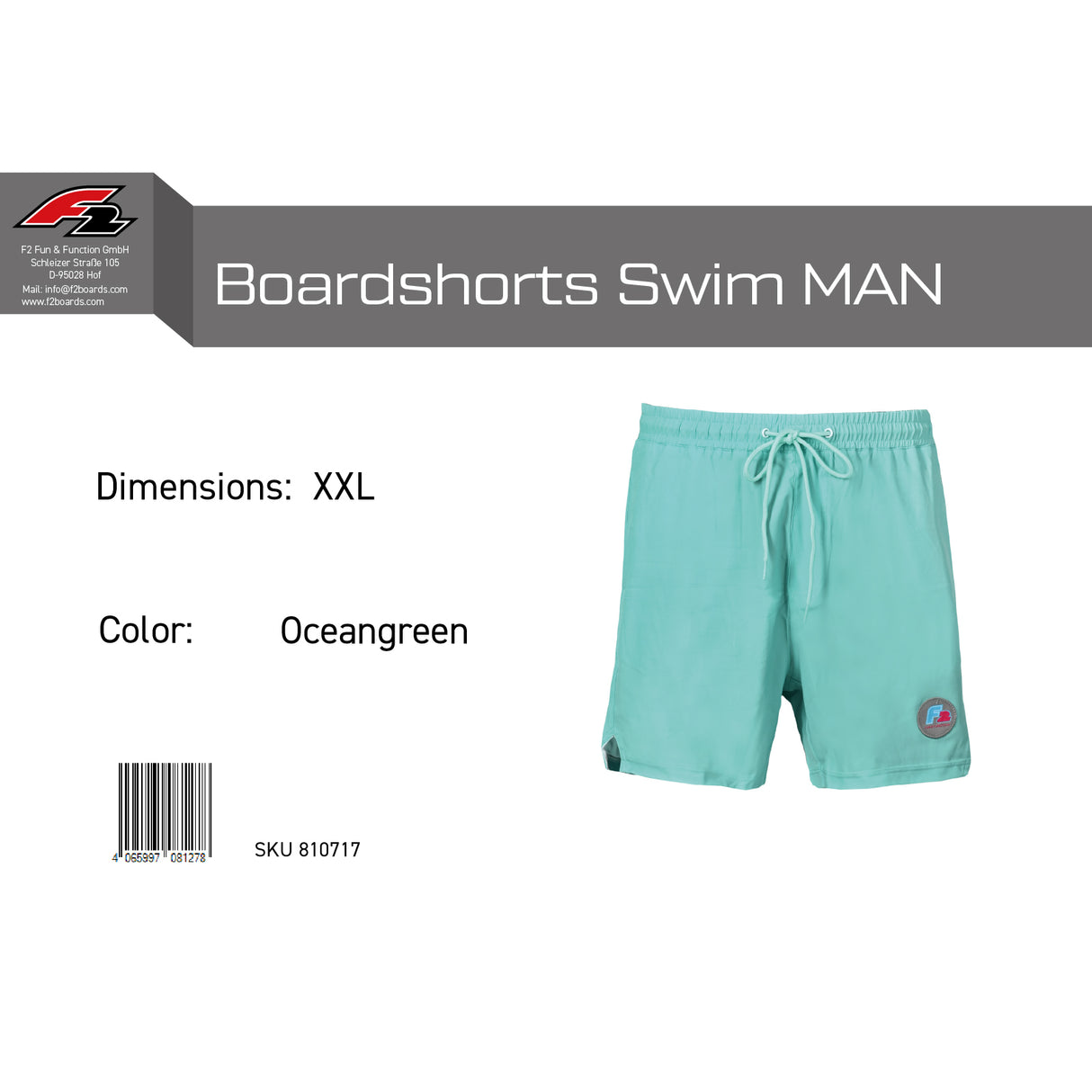 F2 Retro Boardshorts Swim Oceangreen Badeshorts Türkis - Größe wählbar