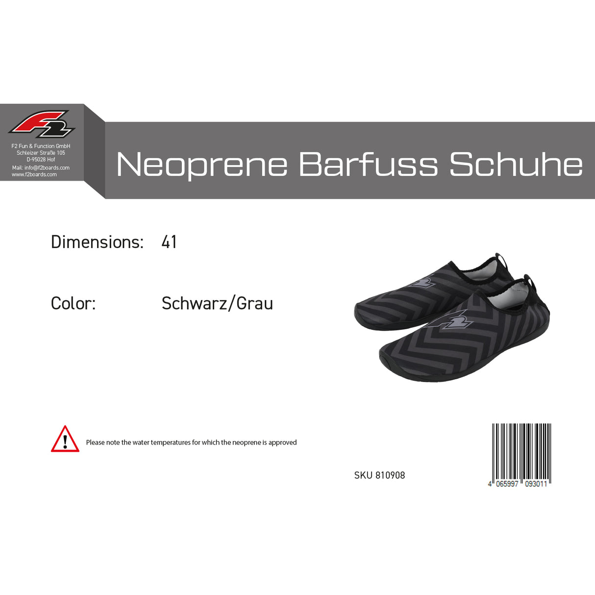 F2  Neopren Schuhe Barfuss Schuhe  41 Schwarz/Grau