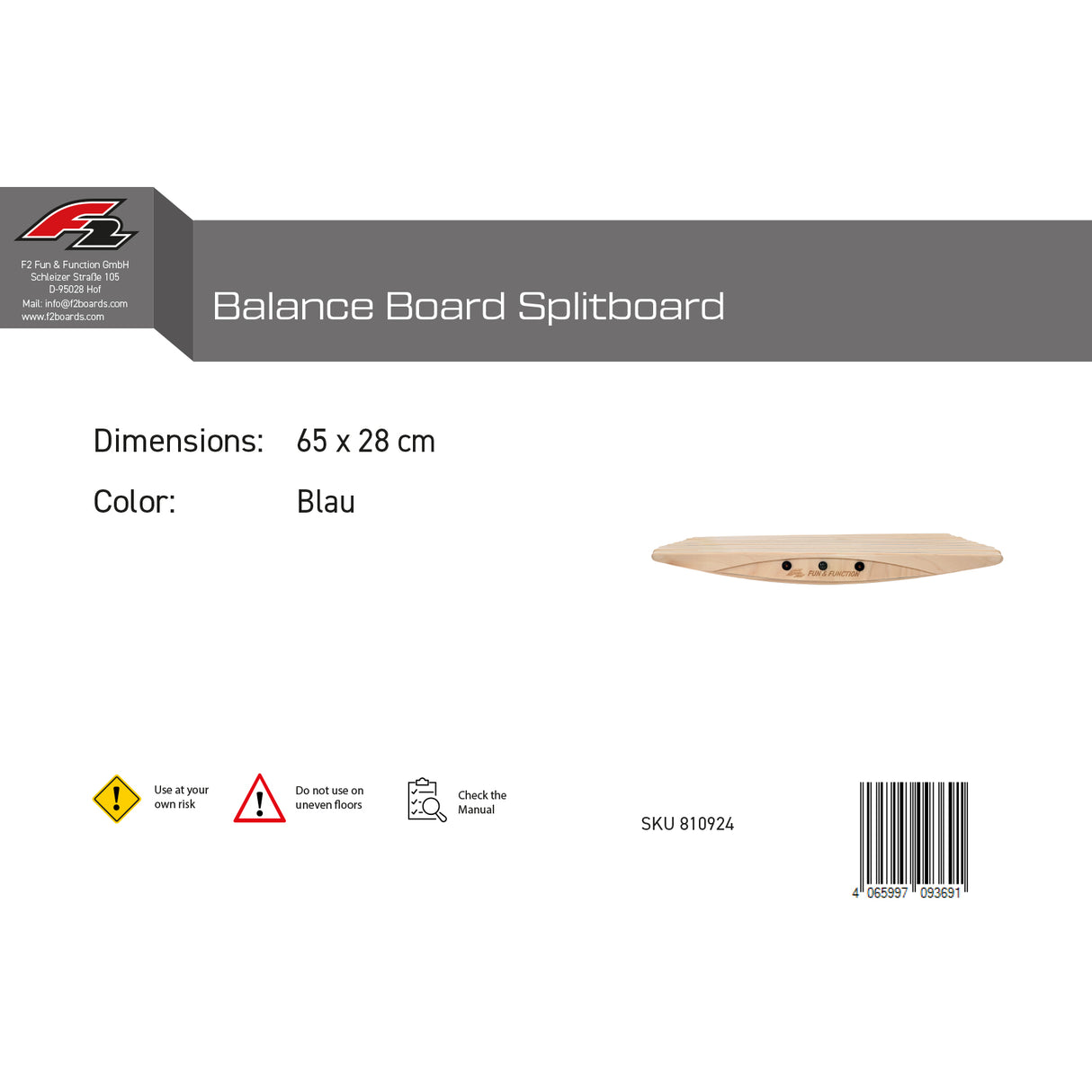 F2  Balance Board Splitboard  65x28cm Blau