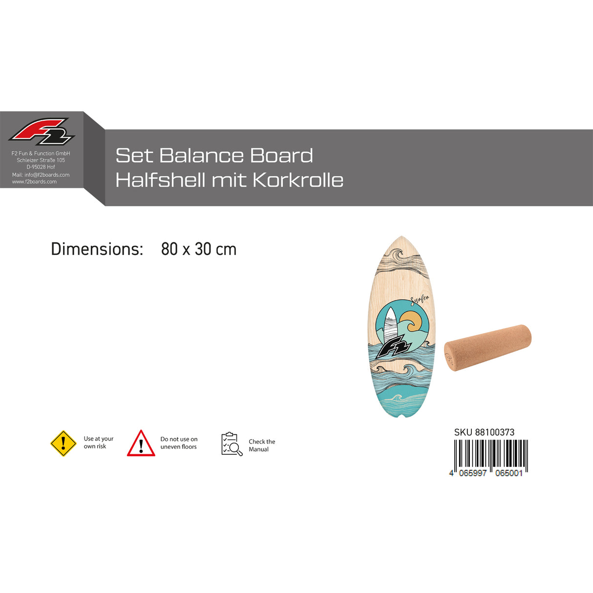 F2 Set Balance Board mit Korkrolle oder Halbkugel - Modell wählbar