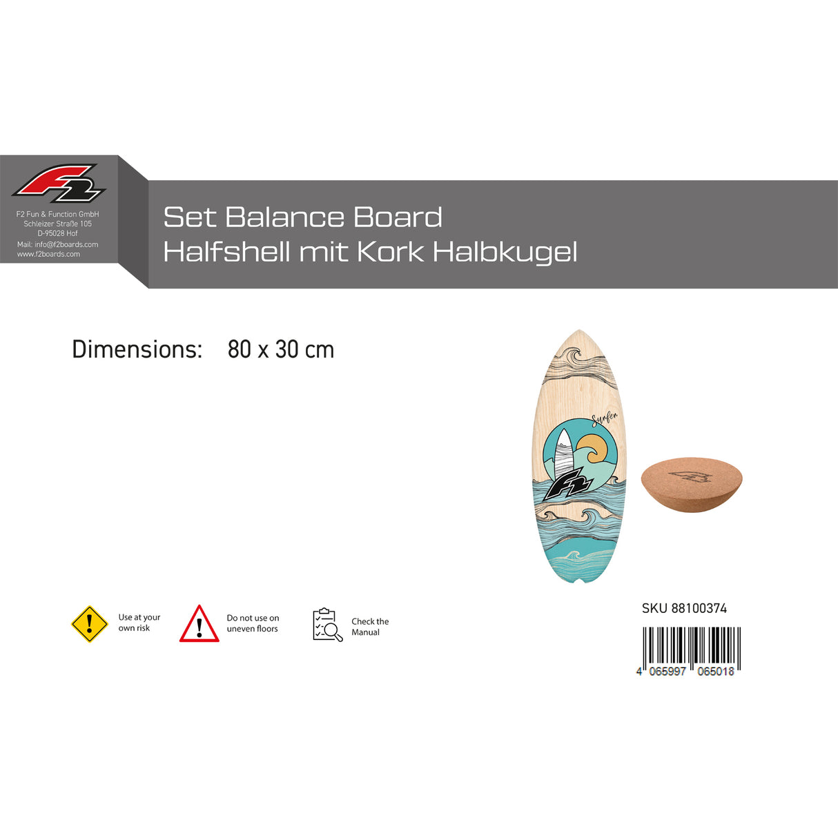 F2 Set Balance Board mit Korkrolle oder Halbkugel - Modell wählbar