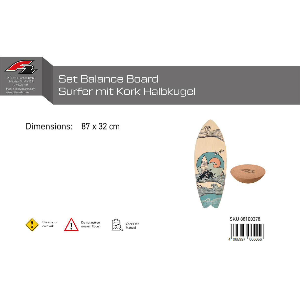 F2 Set Balance Board mit Korkrolle oder Halbkugel - Modell wählbar