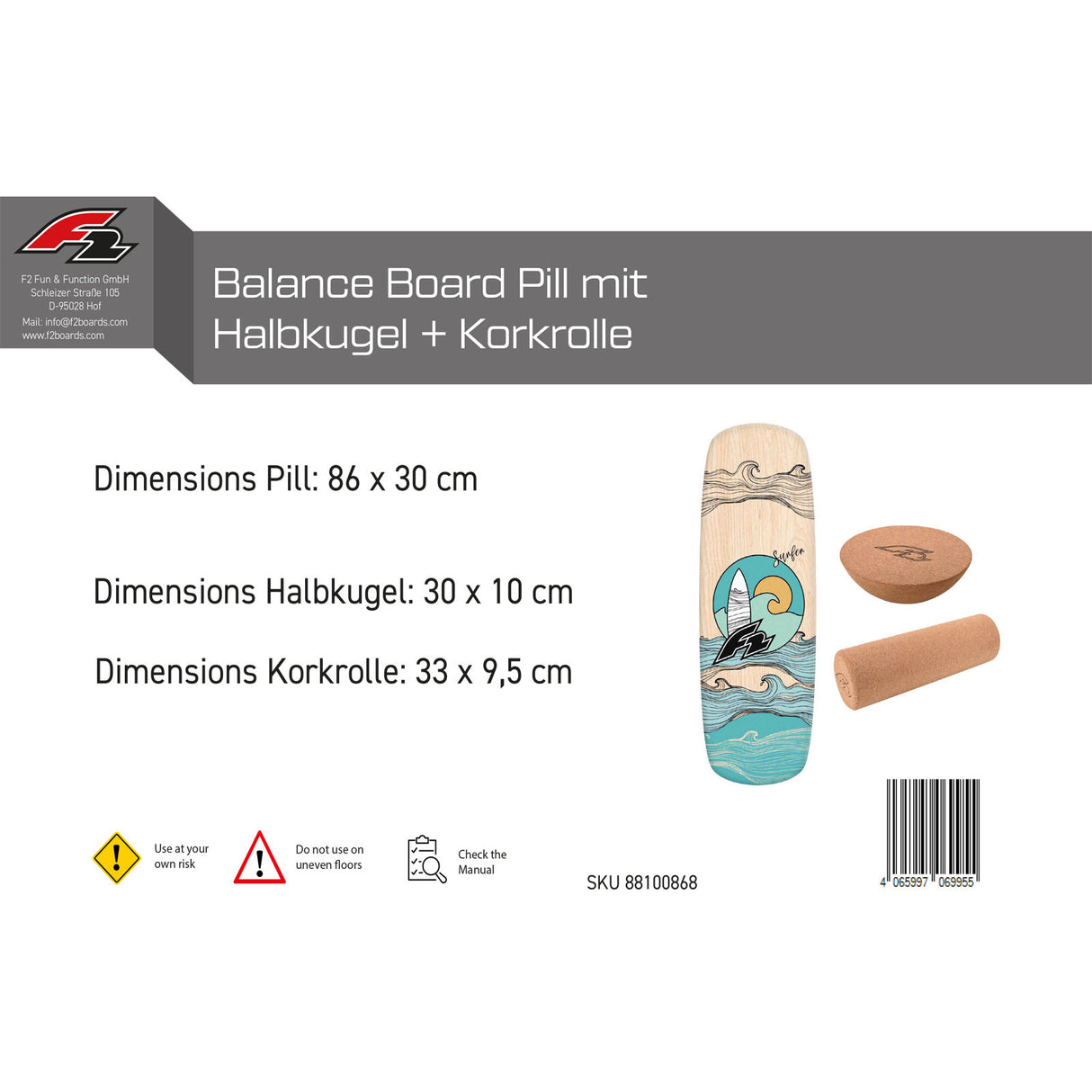 F2 Balance Board Set mit Korkrolle und Halbkugel Komplettset Modell wählbar