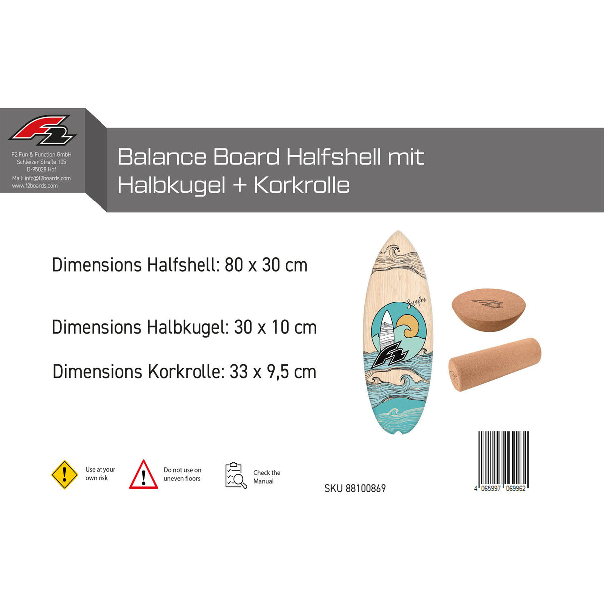 F2 Set Balance Board mit Halbkugel und Korkrolle - Board wählbar