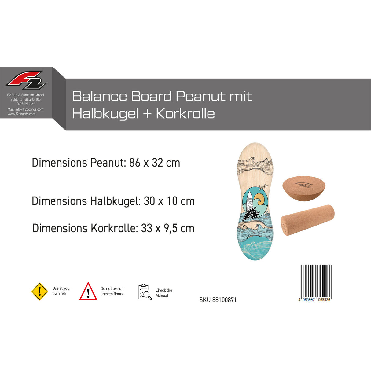 F2 Set Balance Board mit Halbkugel und Korkrolle - Board wählbar