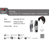 F2 Set Kite Ride V5 mit Kiteboard Ride White Icon und Control Bar Komplettset Größen wählbar