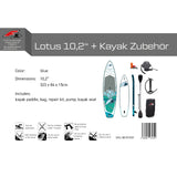 F2 Set Damen Stand Up Paddle Board Lotus Blau 10,2 + Kajak Zubehör Paket