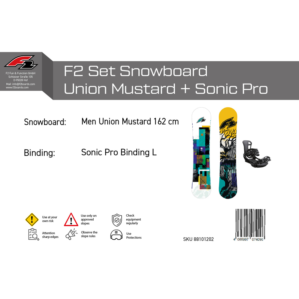 F2 Set Snowboard Union Mustard Sondermodell + Sonic Bindung L - Komplettset Größe wählbar