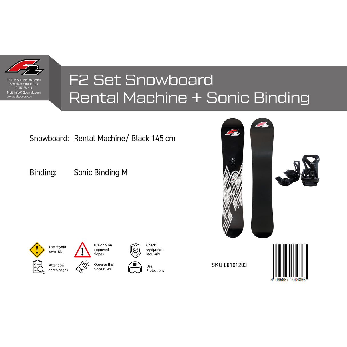 F2 Set Snowboard Rental Machine 145cm + Sonic Bindung M