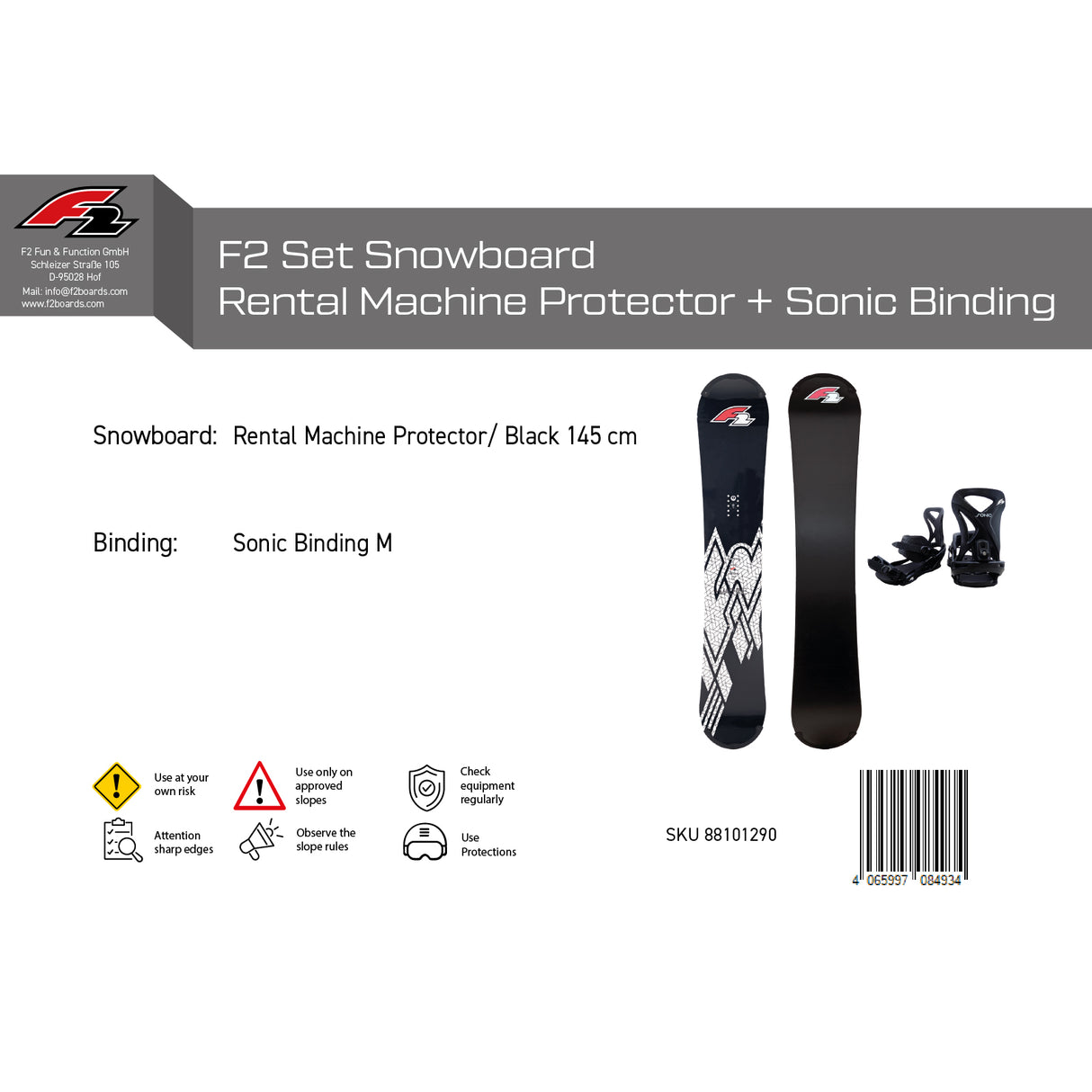 F2 Set Snowboard Rental Machine mit Protector 145cm + Bindung M