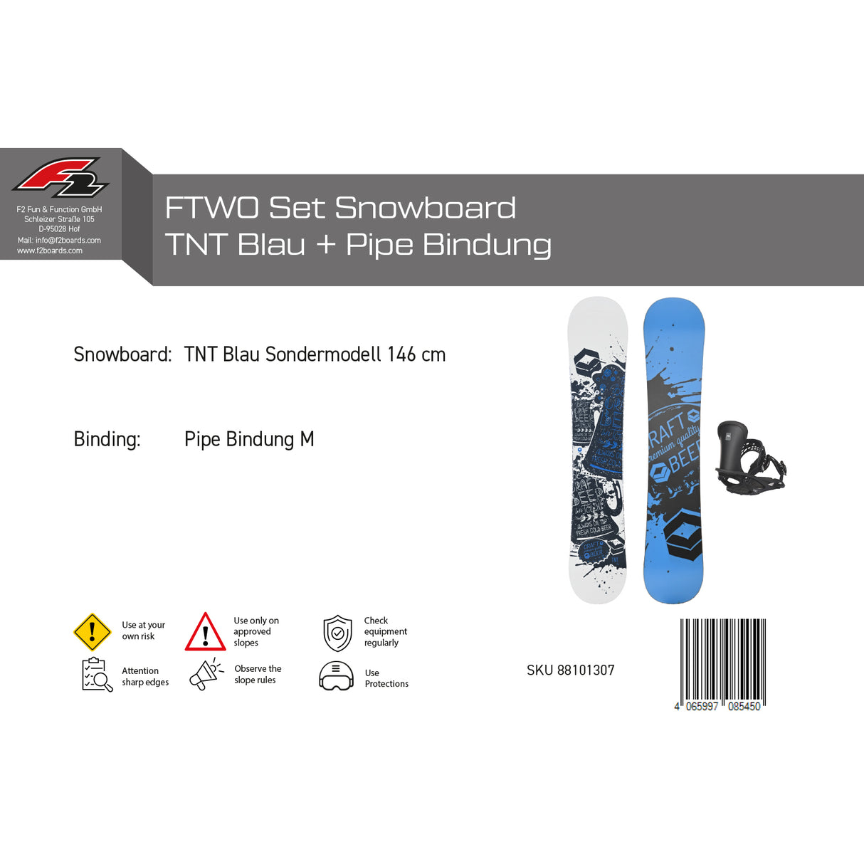 FTWO Set Snowboard TNT Blau 146cm mit Pipe Bindung M Sale