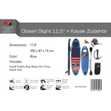 F2 Set Stand Up Paddle Board Ocean Sight Blau 11,5 + Kajak Zubehör Paket