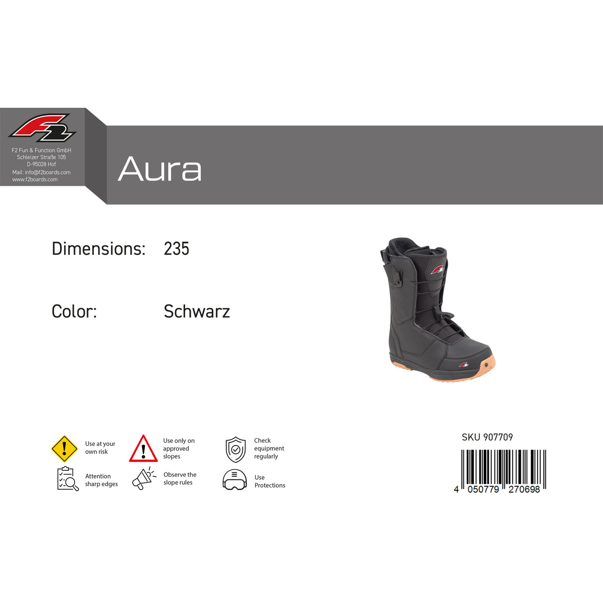 F2 Damen Snowboard Softboots Aura Gr. 36-42,5 Größe wählbar Schwarz 2024/25