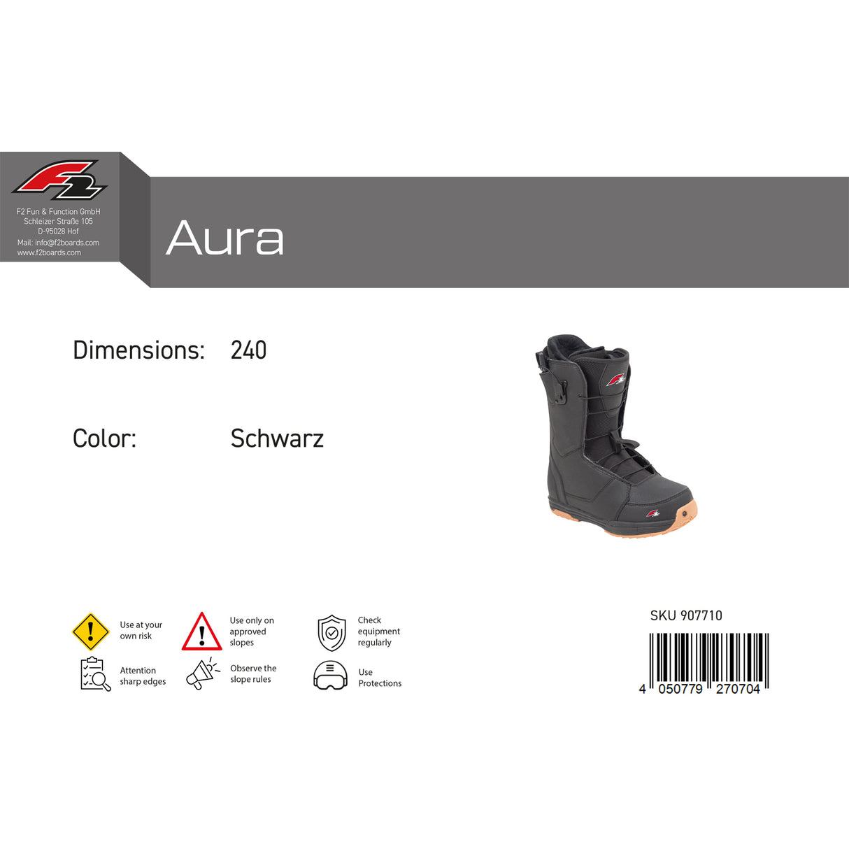 F2 Damen Snowboard Softboots Aura Gr. 36-42,5 Größe wählbar Schwarz 2024/25