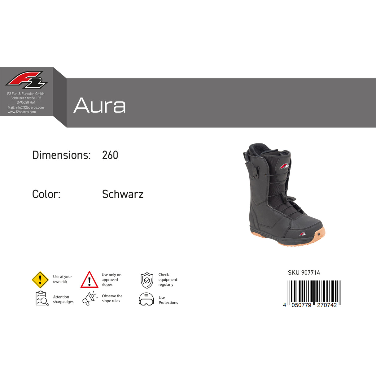 F2 Damen Snowboard Softboots Aura Gr. 36-42,5 Größe wählbar Schwarz 2024/25