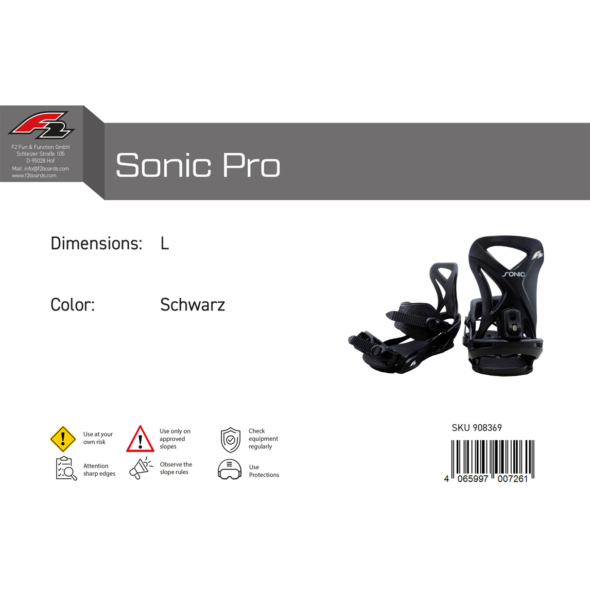 F2 Herren Snowboard Soft Bindung Sonic Pro M-L Größe wählbar Schwarz 2024/25
