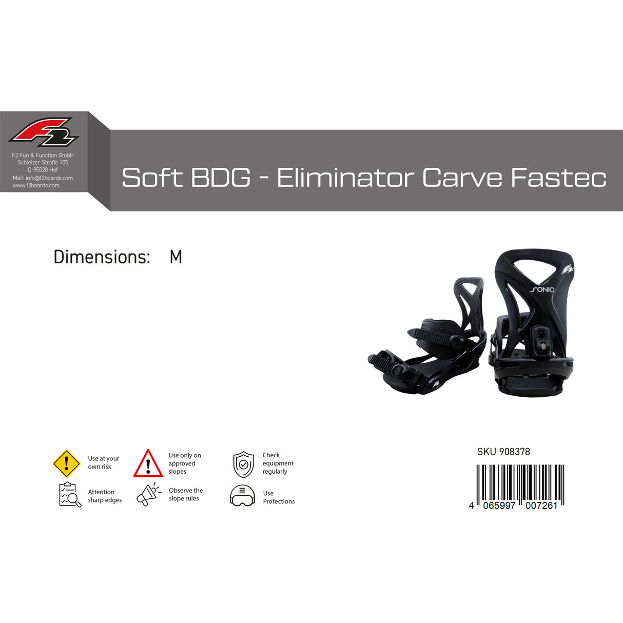 F2 Herren Snowboard Soft Bindung - Eliminator Carve Fastec Größe wählbar 2024/25