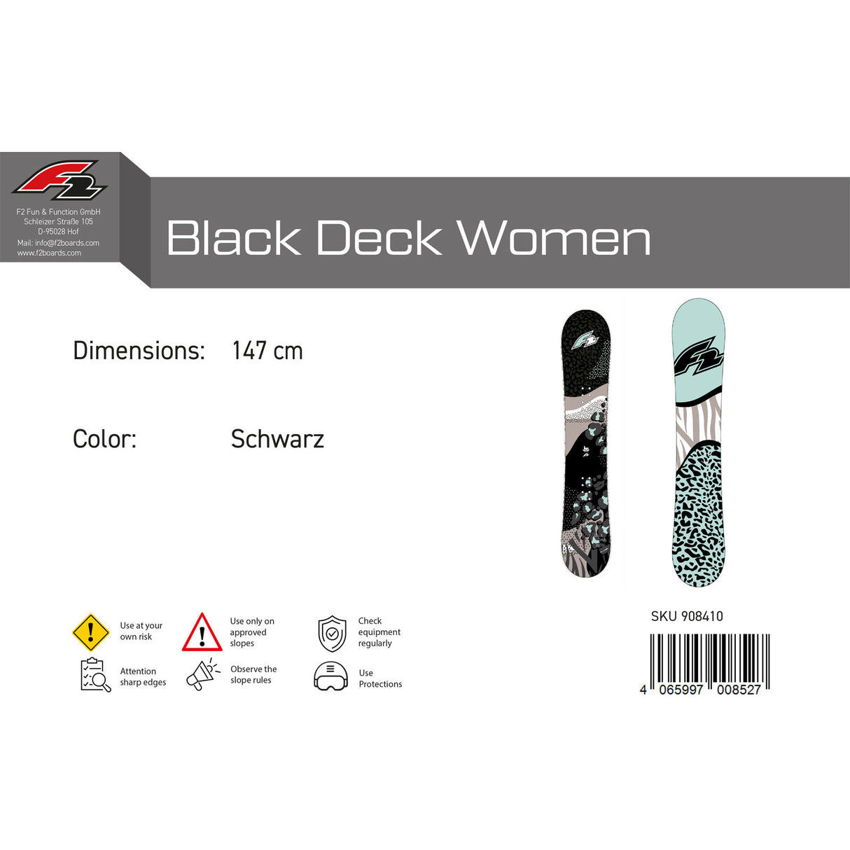 F2 Damen Snowboard Black Deck Women Freeride Größe wählbar Schwarz 2023/24