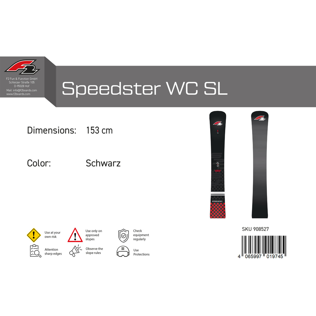 F2 Snowboard Speedster WC SL Race Größe wählbar Schwarz 2023/24