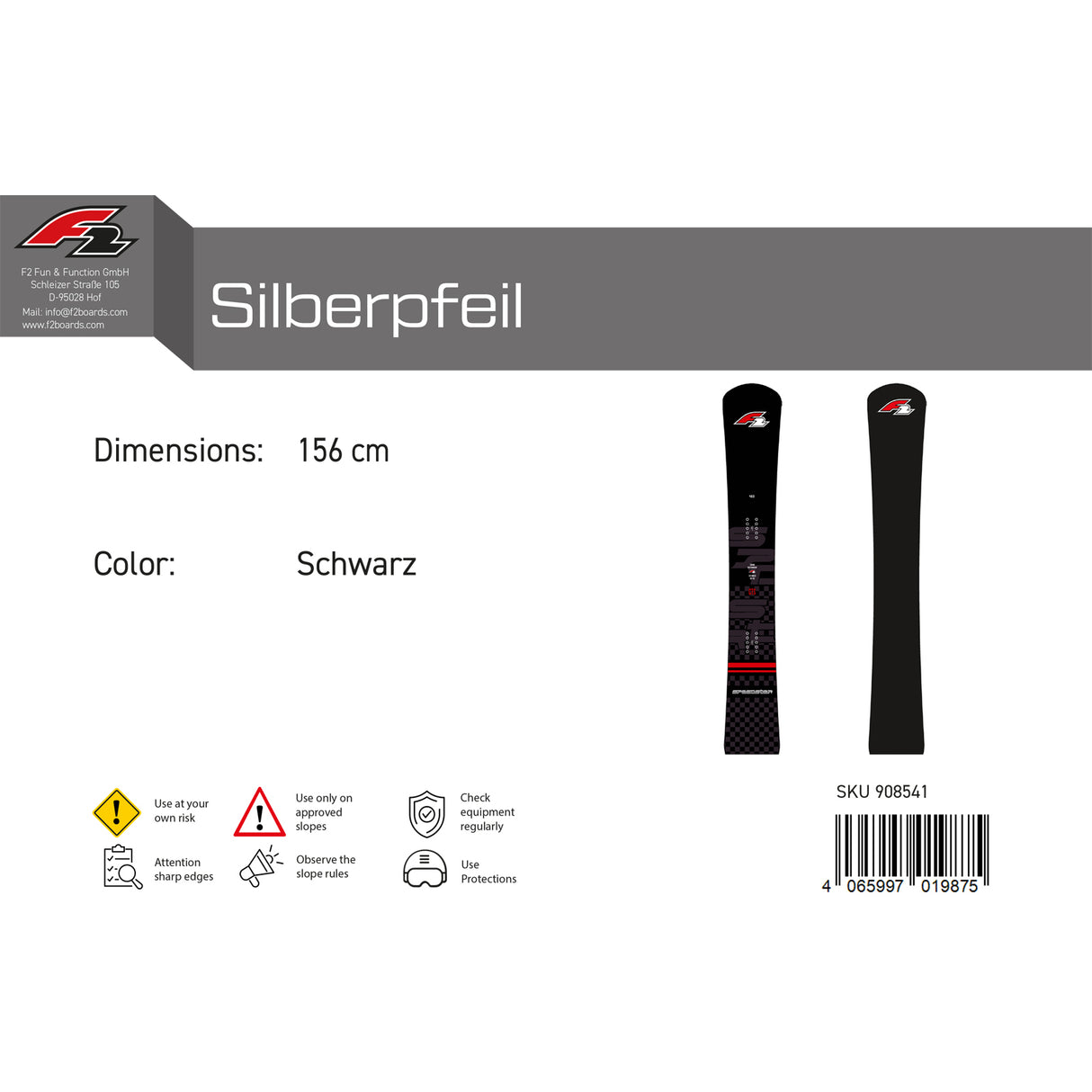 F2 Snowboard Silberpfeil Race Größe wählbar Schwarz 2023/24