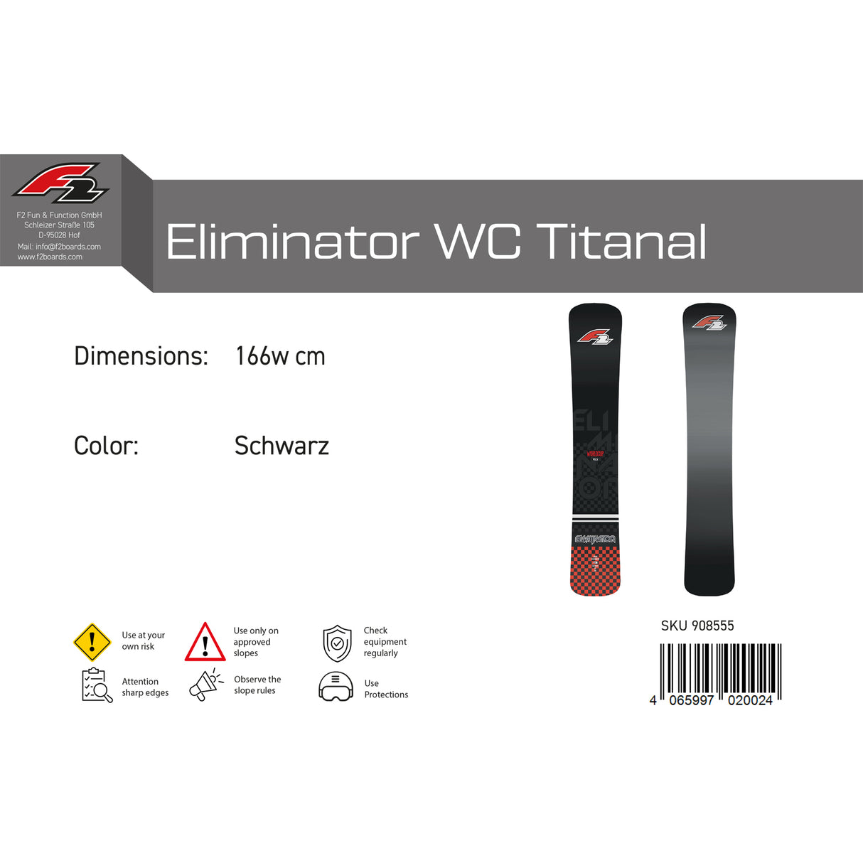 F2 Snowboard Eliminator WC Titanal Race Größe wählbar Schwarz 2023/24