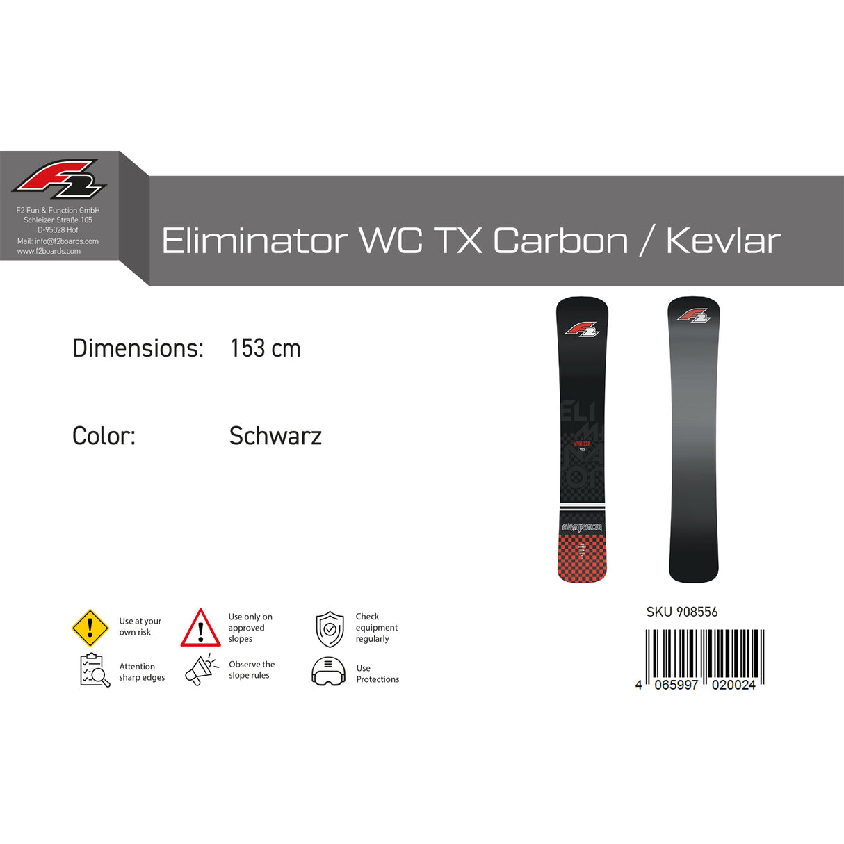 F2 Snowboard Eliminator WC TX Carbon/Kevlar Race Größe wählbar Schwarz 2023/24
