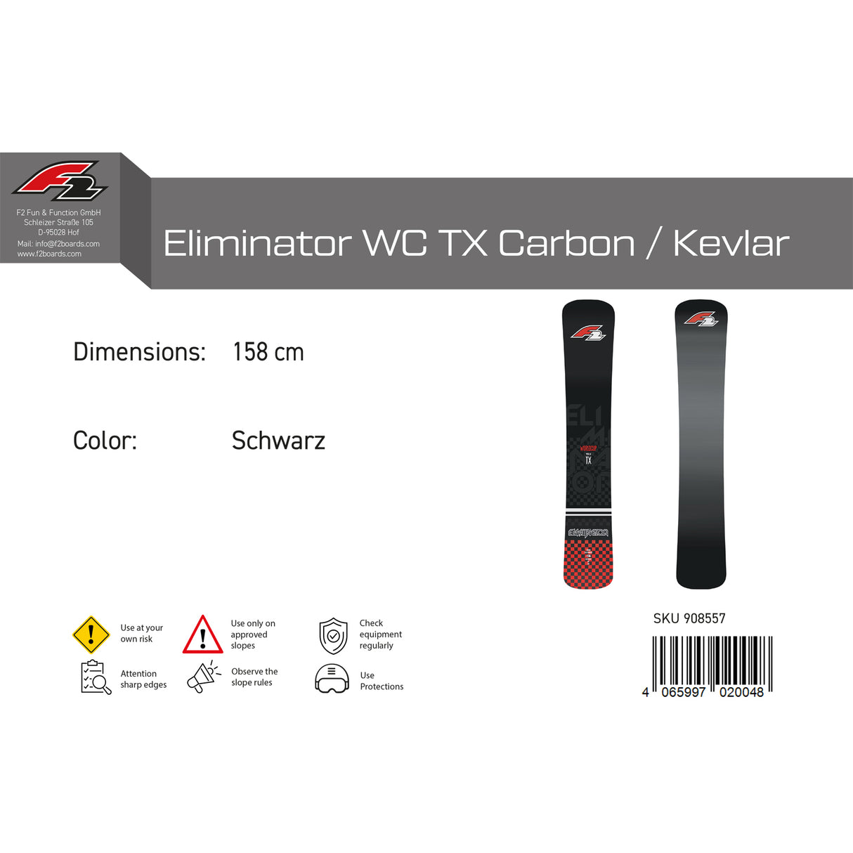 F2 Snowboard Eliminator WC TX Carbon/Kevlar Race Größe wählbar Schwarz 2023/24