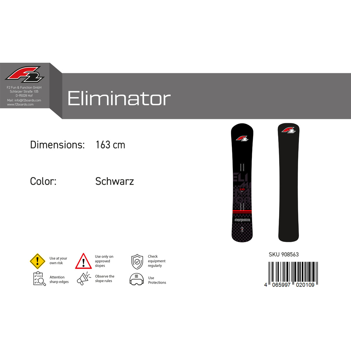 F2 Snowboard Eliminator Race Größe wählbar Schwarz 2023/24