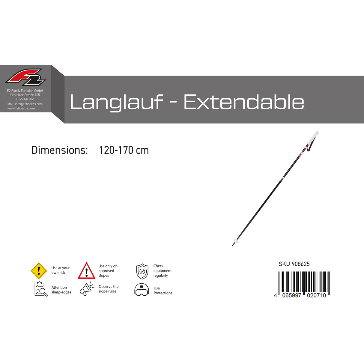 F2   SKI Stöcke Langlauf - Extendable  120-170 cm  2024/25