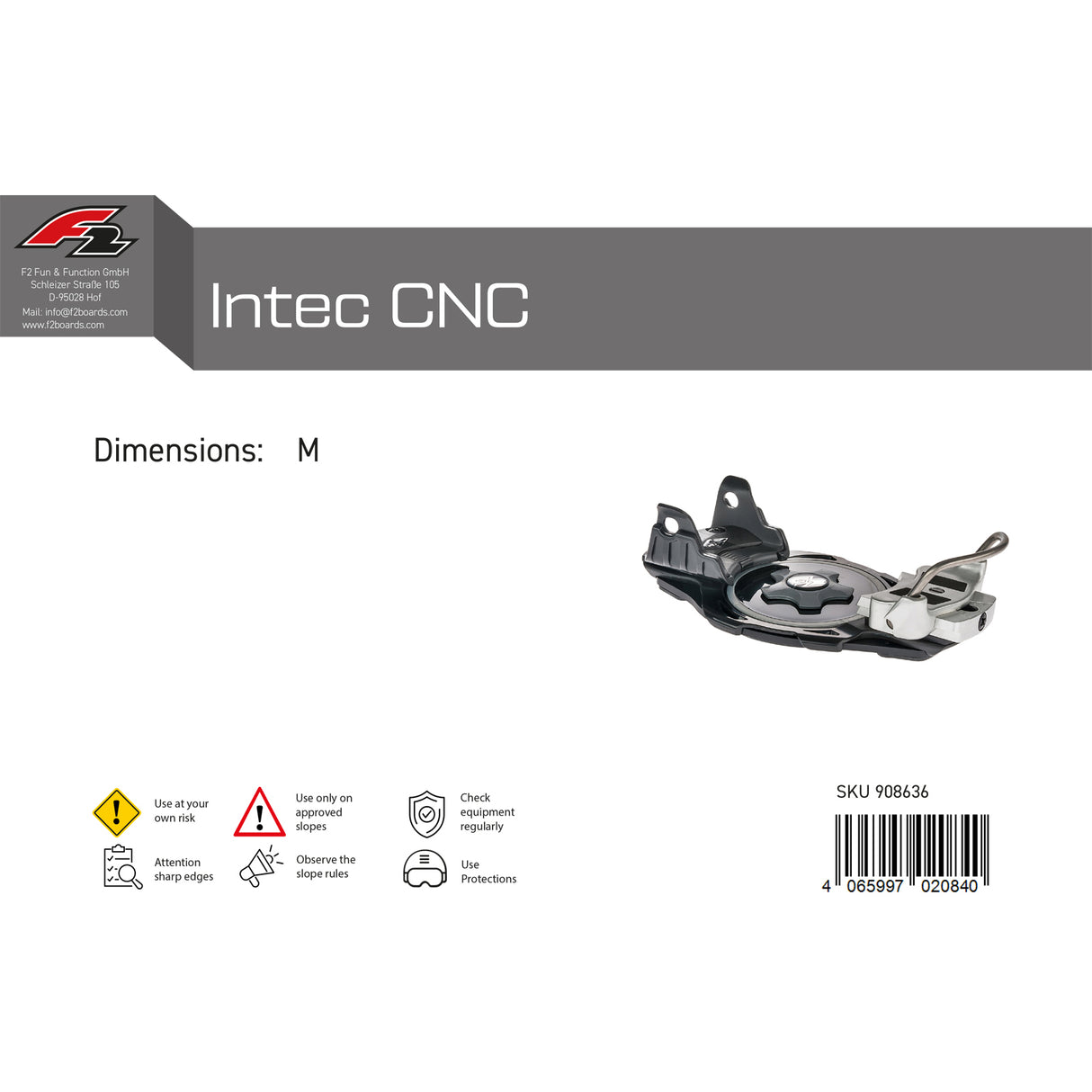 F2 Snowboard Plate Bindung Intec CNC M/L Größe wählbar 2024/25