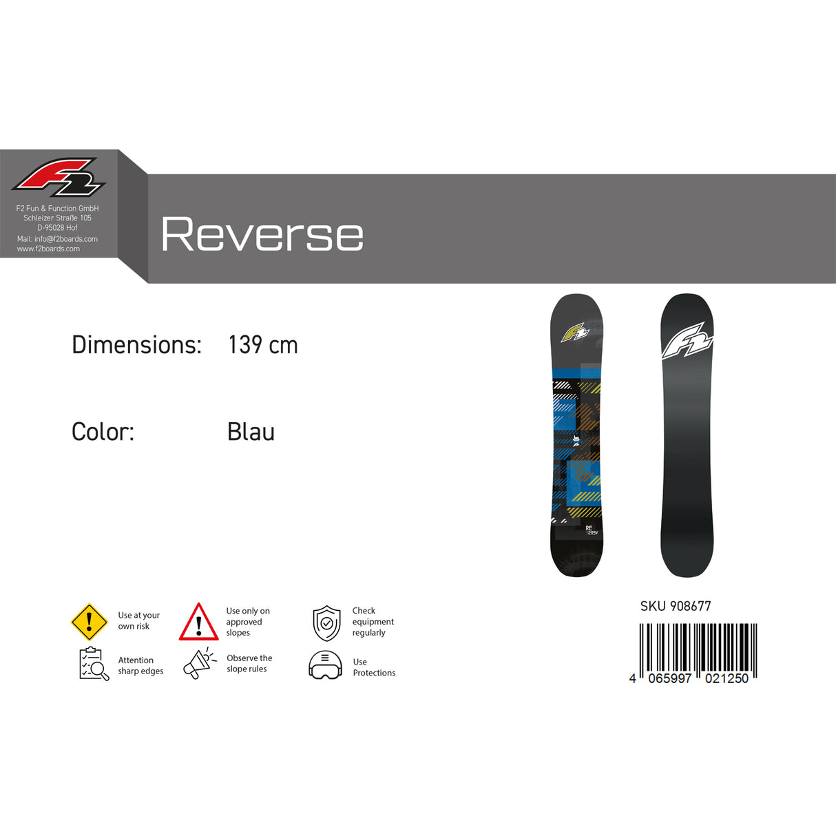 F2 Herren Snowboard Reverse Freeride/Freestyle Farbe/Größe wählbar 2023/24