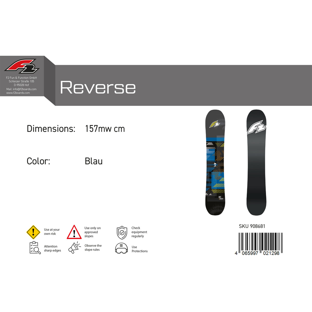 F2 Herren Snowboard Reverse Freeride/Freestyle Farbe/Größe wählbar 2023/24