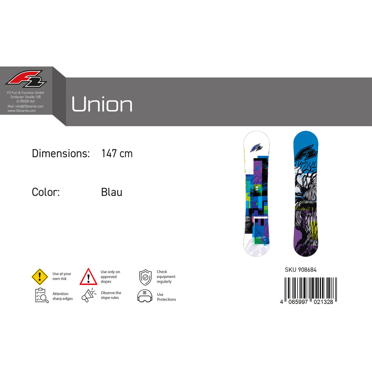 F2 Herren Snowboard Union Freeride/Freestyle Farbe/Größe wählbar 2023/24