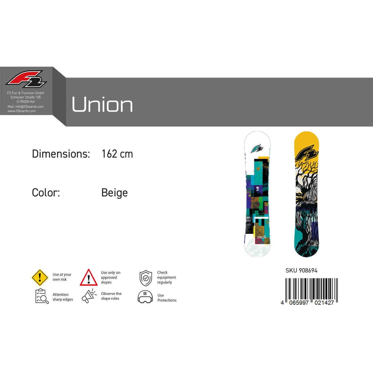F2 Herren Snowboard Union Freeride/Freestyle Farbe/Größe wählbar 2023/24