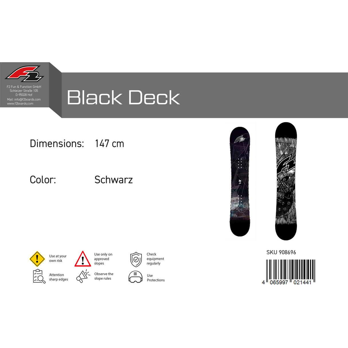 F2 Herren Snowboard Black Deck Freeride/Freestyle Größe wählbar Schwarz 2023/24